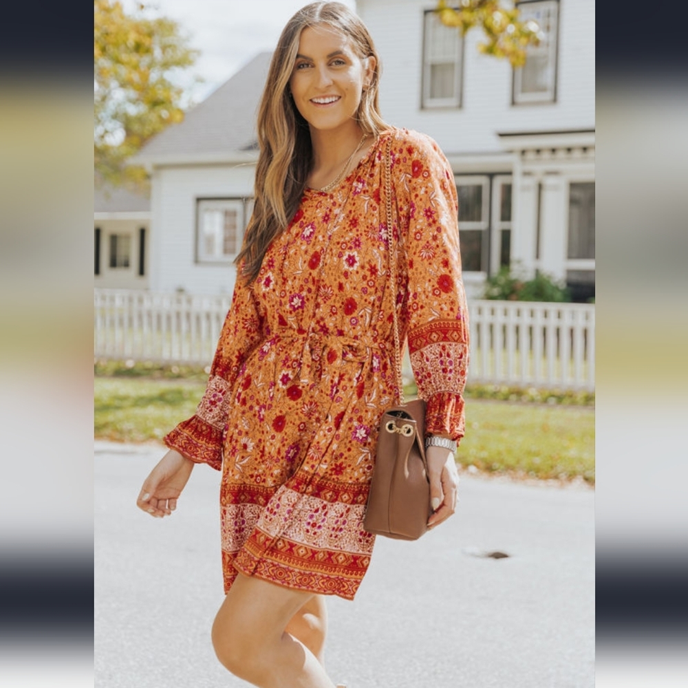 Boho Breeze Floral Long Sleeve Dress
